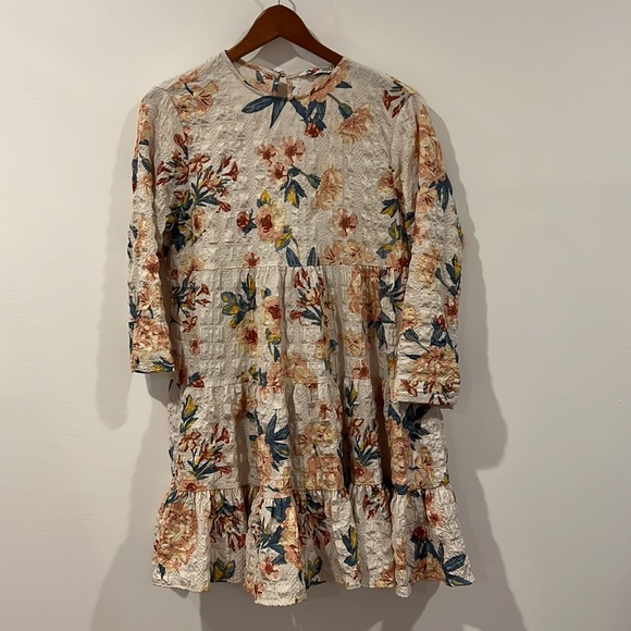 Zara Floral Print Dress Flounce Hem Size S Spring Vacation Victorian - Picture 2 of 5